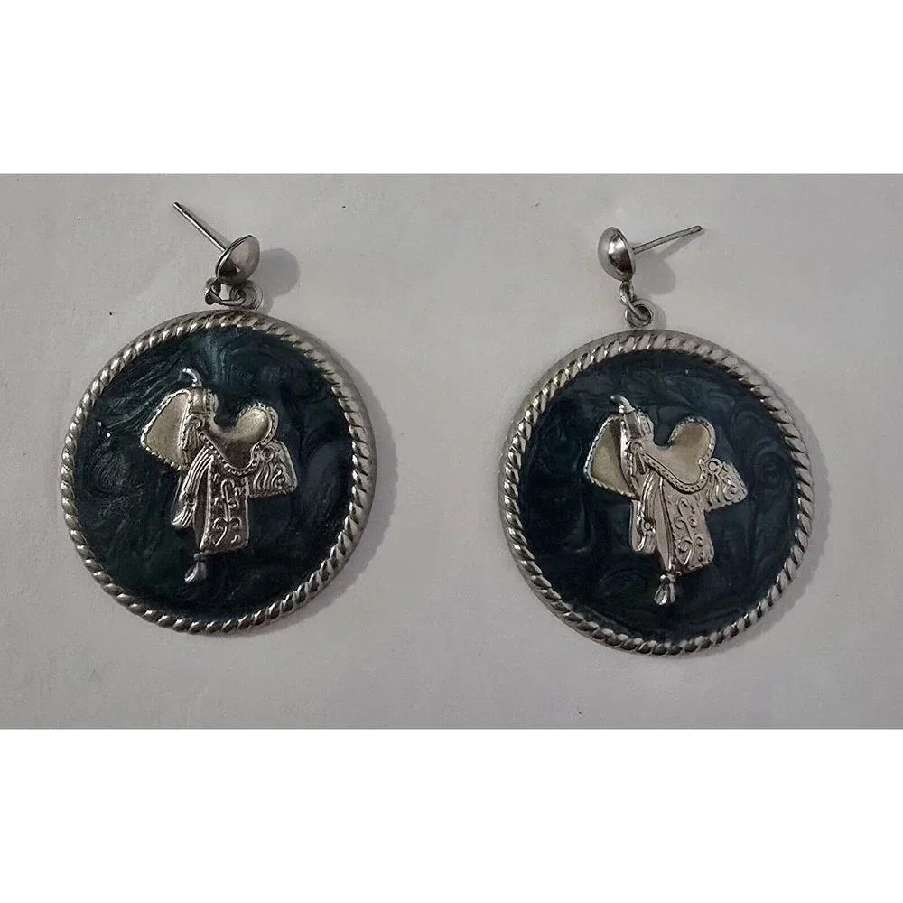 Cowboy Saddle Western‎ Post Earrings Artisan